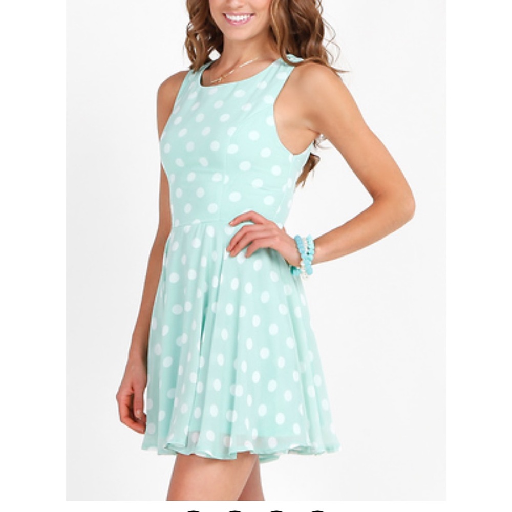Sans Souci Open-back Sea Green polka dot flare skirt Dress Size M